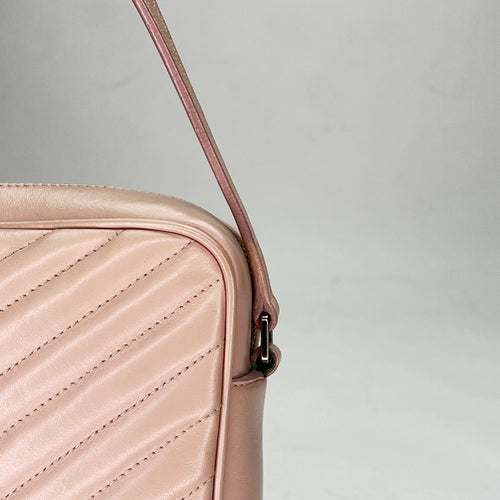 Lou Camera Pink Crossbody Bag in Calfskin, Silver hardware