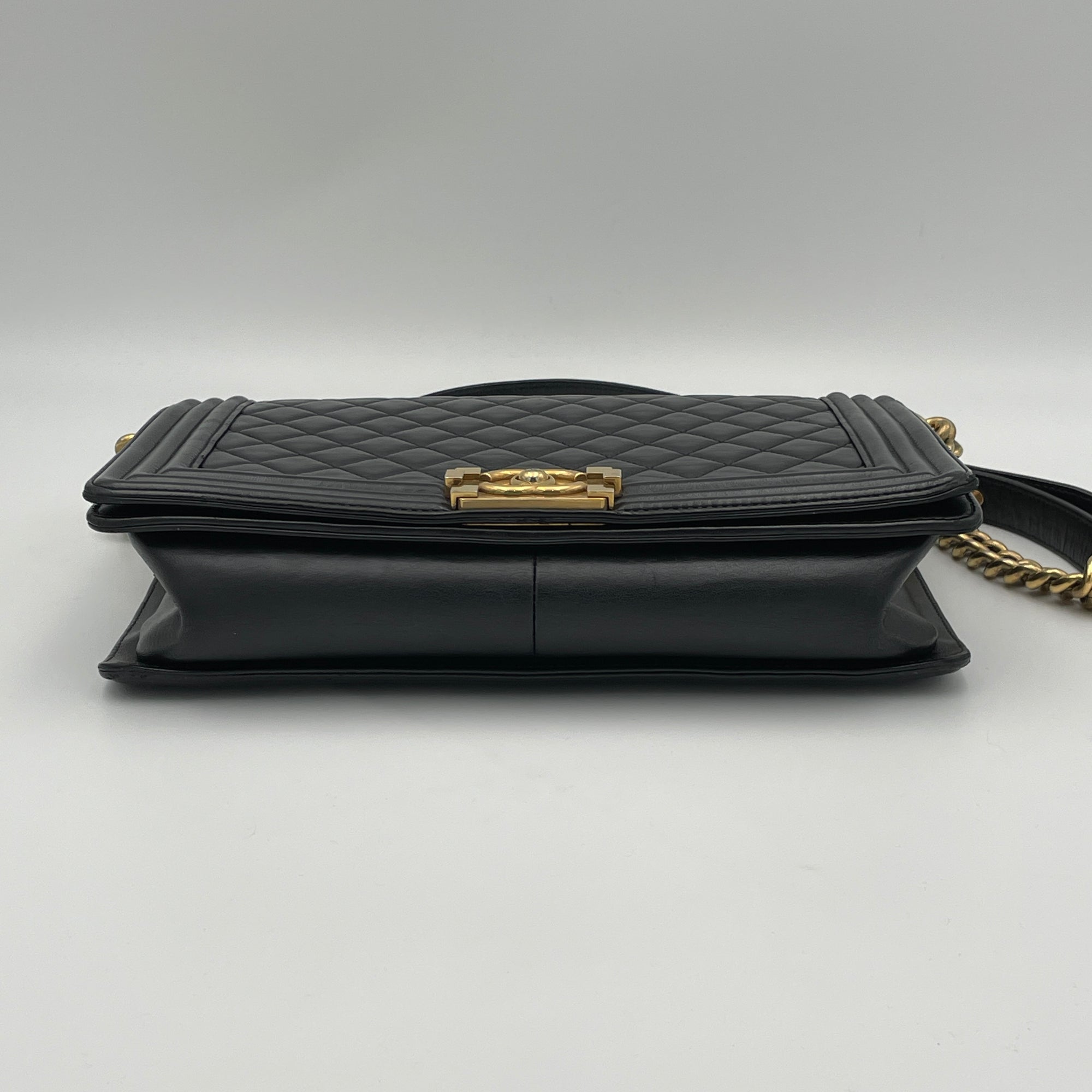 Boy Large Black Shoulder Bag in Lambskin, Gold hardware