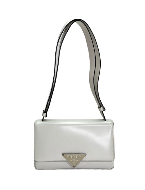 Embleme White Shoulder Bag in Calfskin, Gold hardware