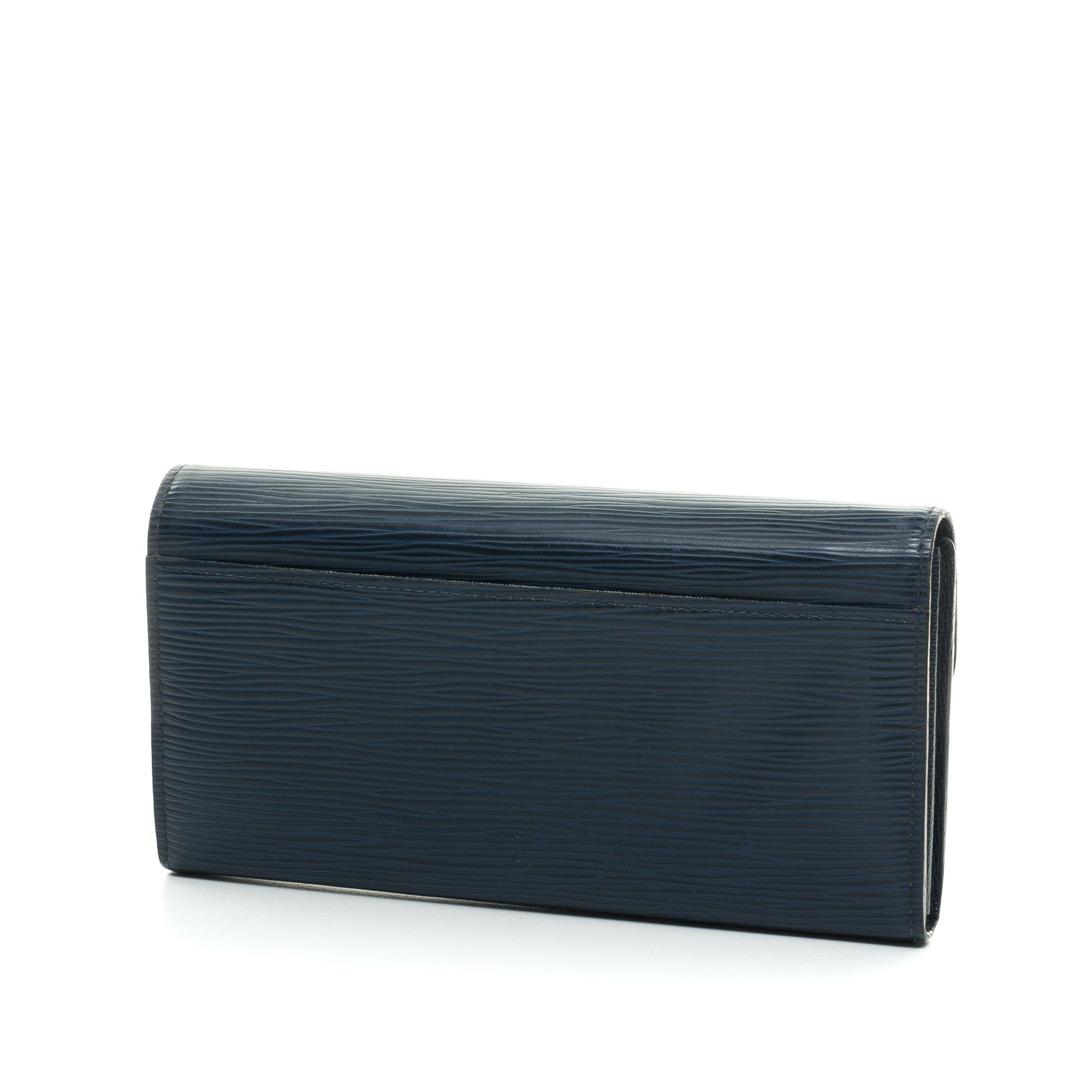 Sarah Long Navy Wallet in Epi Leather, Gold hardware