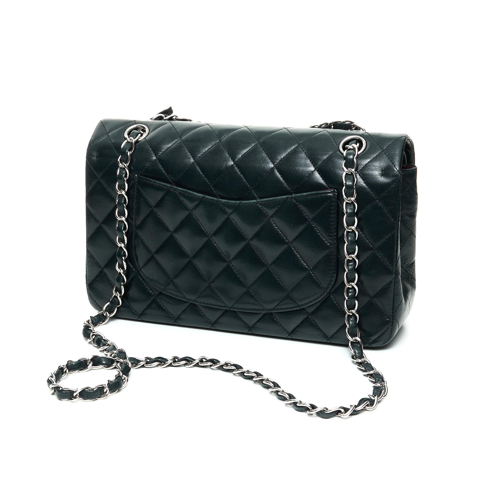 Classic Double Flap Medium Black Shoulder Bag in Lambskin, Silver hardware