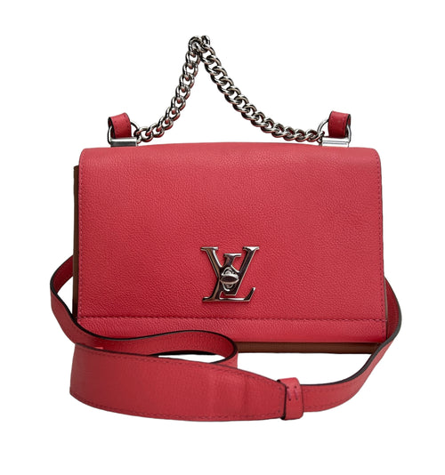 Lockme II Pink Shoulder Bag in Calfskin, Silver hardware