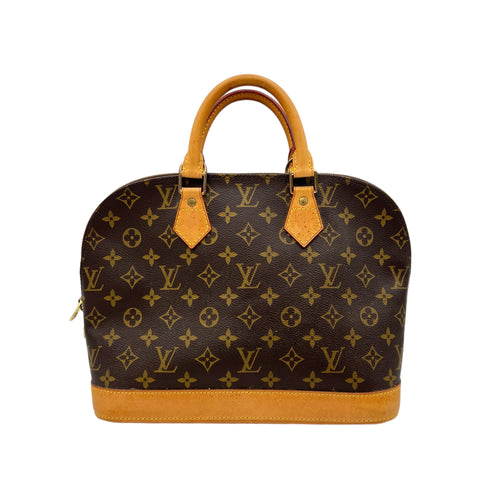 Alma PM Brown Top Handle Bag in Monogram Coated Canvas, Gold hardware