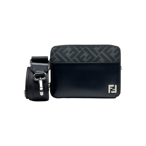 FF Camera Bag Mini Black Crossbody Bag in Coated Canvas, Silver hardware