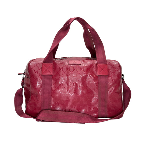 GG Imprime Boston Red Duffle Bag in Monogram Coated Canvas, Silver hardware