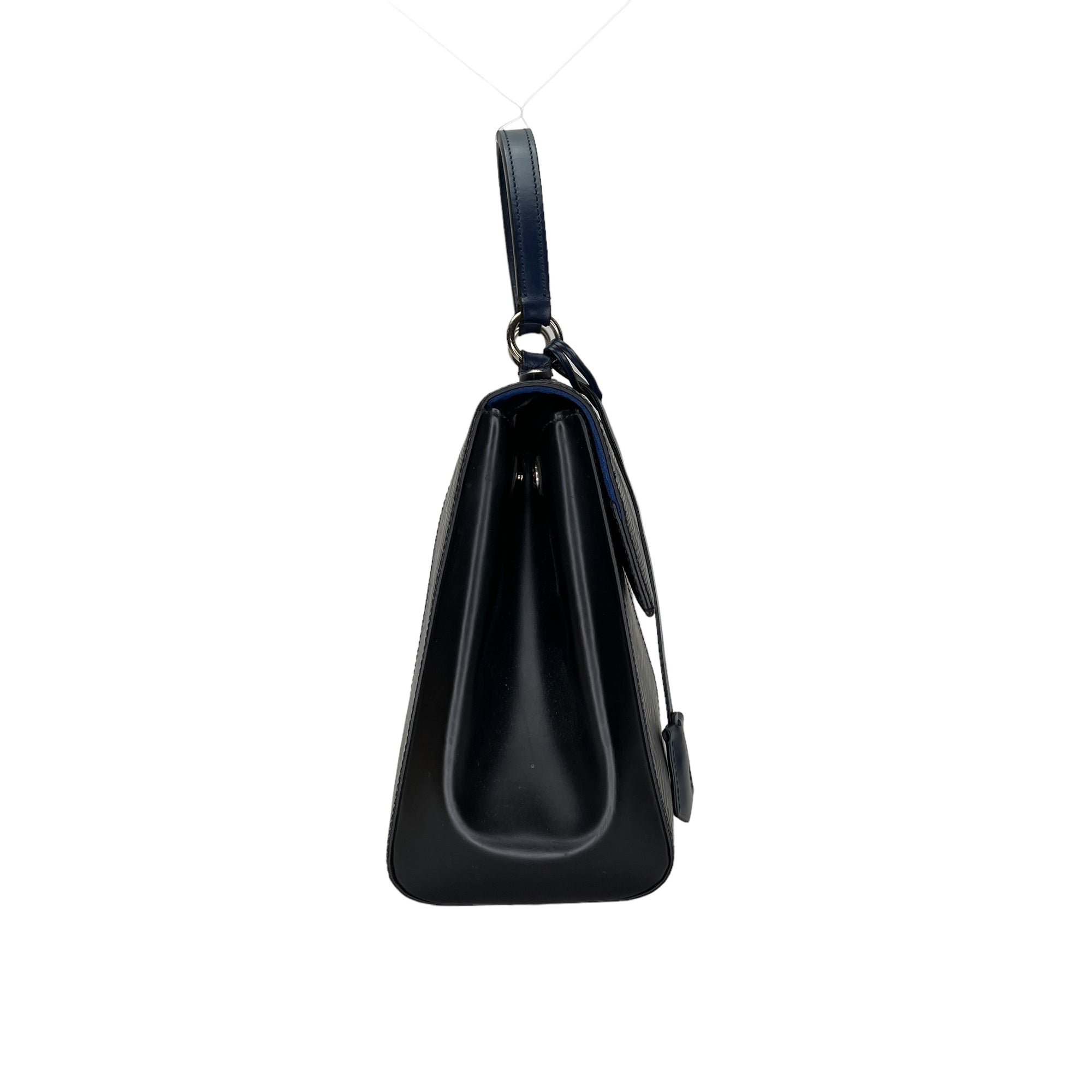 Stripe Cluny MM Black Top Handle Bag in Epi Leather, Silver hardware