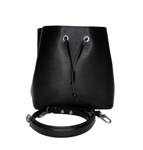 NeoNoe MM Black Bucket Bag in Epi Leather, Silver hardware