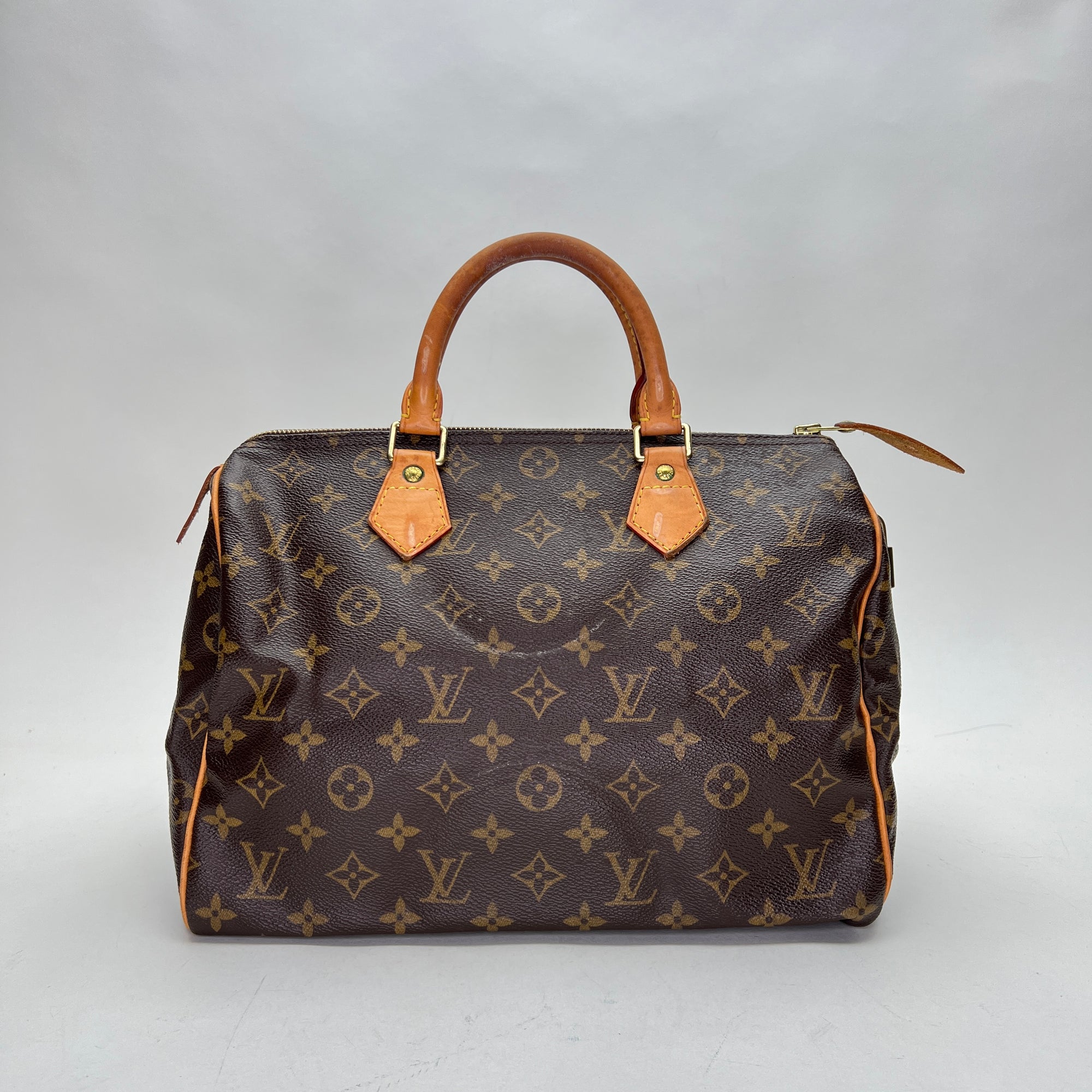 Speedy 30 Brown Top Handle Bag in Monogram Coated Canvas, Gold hardware