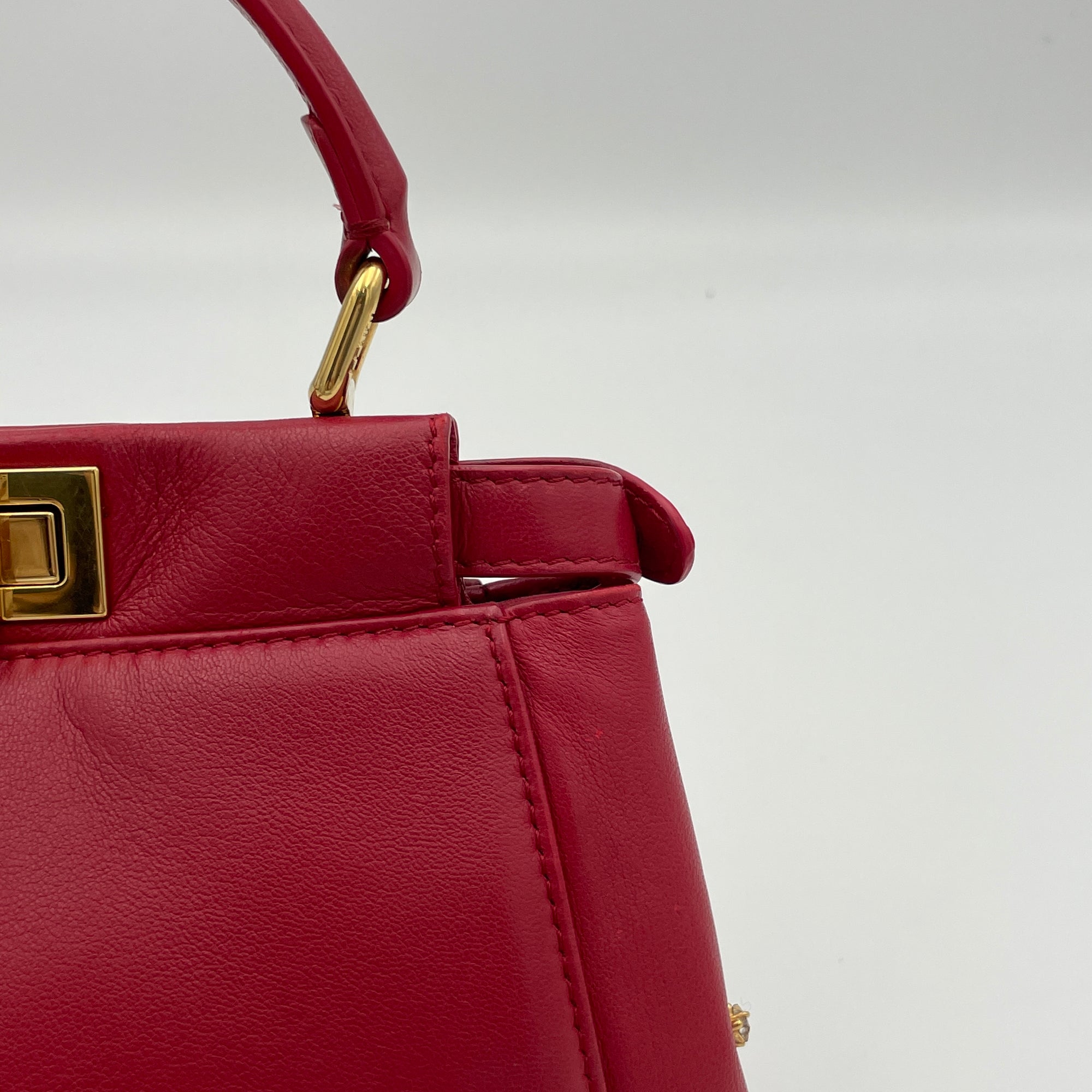 Peekaboo Red Top Handle Bag in Calfskin, Gold hardware