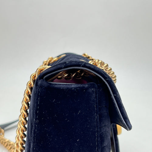 GG Marmont Mini Black Shoulder Bag in Velvet, Gold hardware