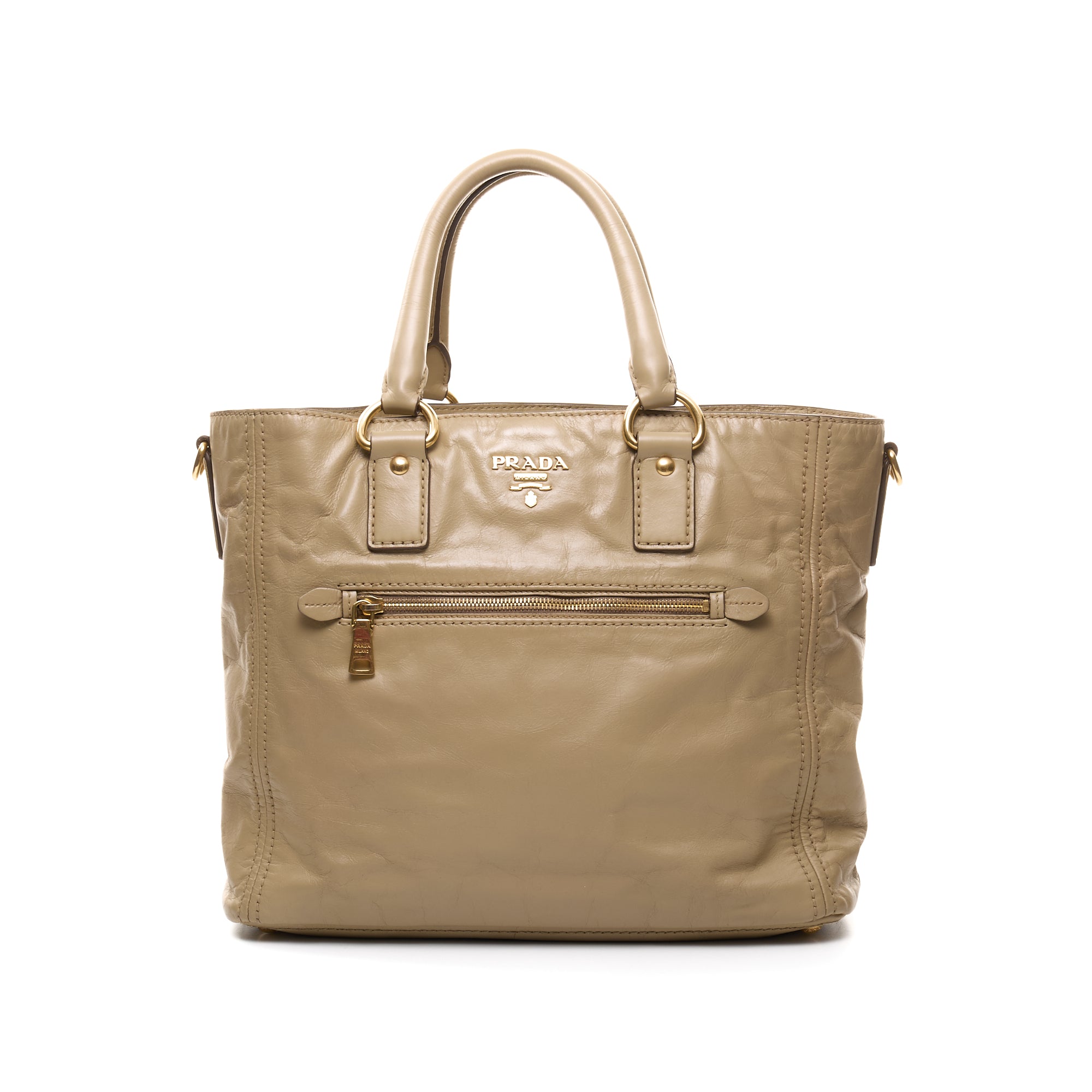 Vitello Lux Cream Top Handle Bag in Calfskin, Gold hardware