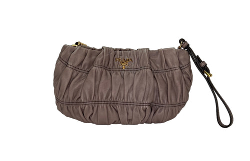 Gaufre Wristlet Grey Pouch in Lambskin, Gold hardware