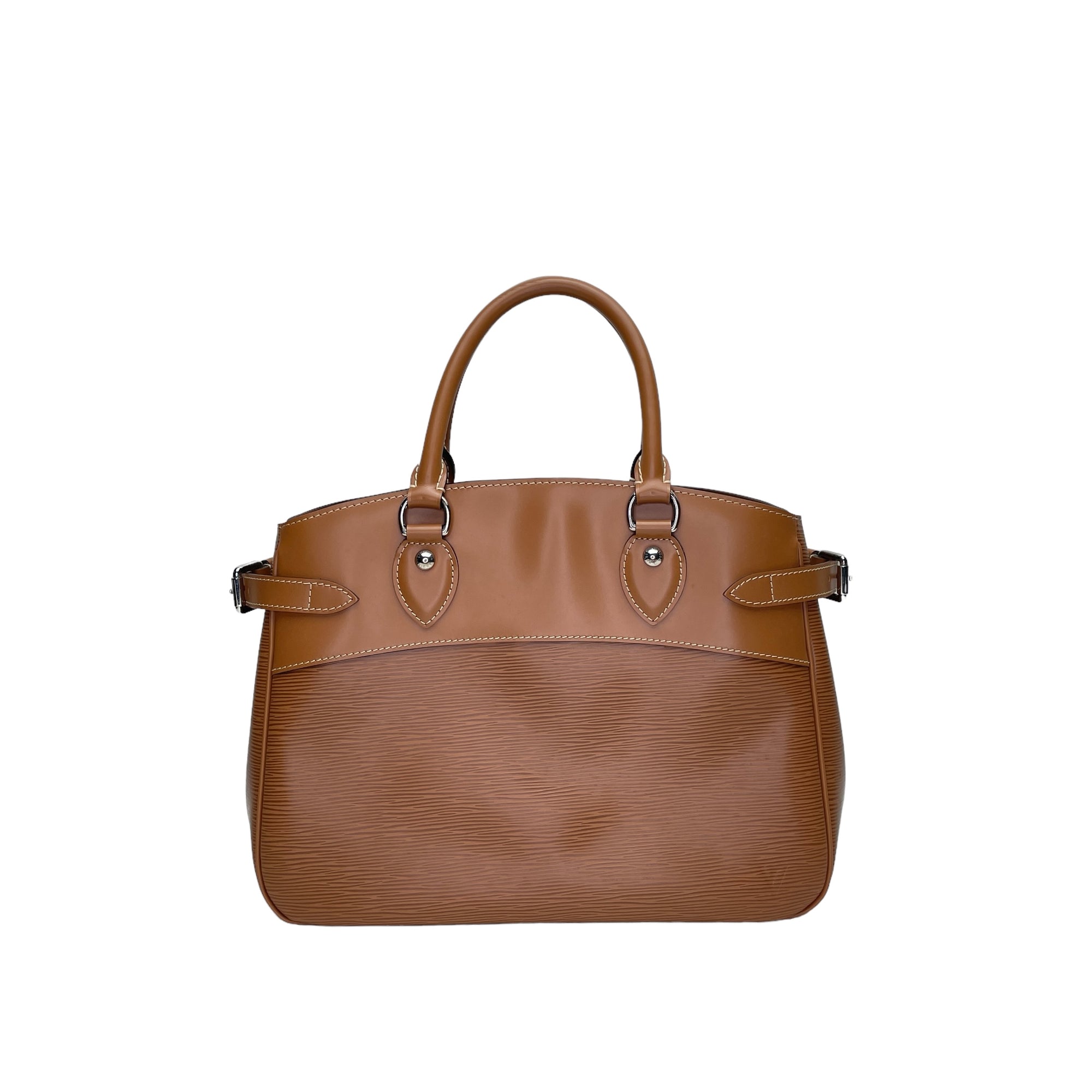 Passy PM Brown Top Handle Bag in Epi Leather, Silver hardware