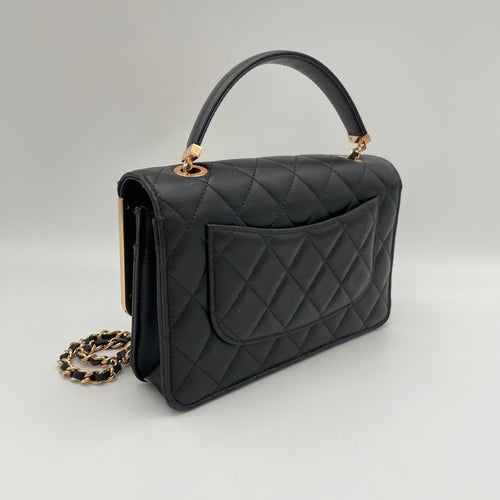 Quilted Frame Black Wallet on Chain in Lambskin, Gold hardware