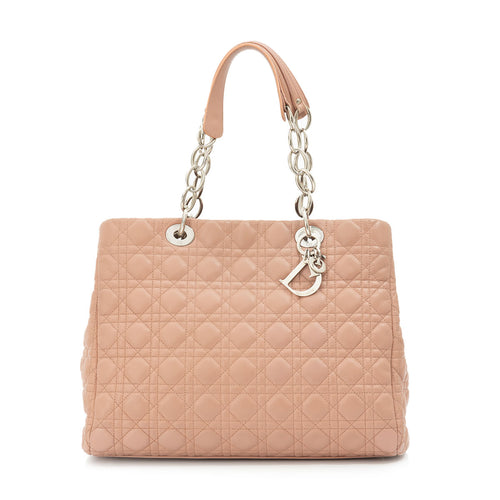 Cannage Pink Tote Bag in Lambskin, Silver hardware