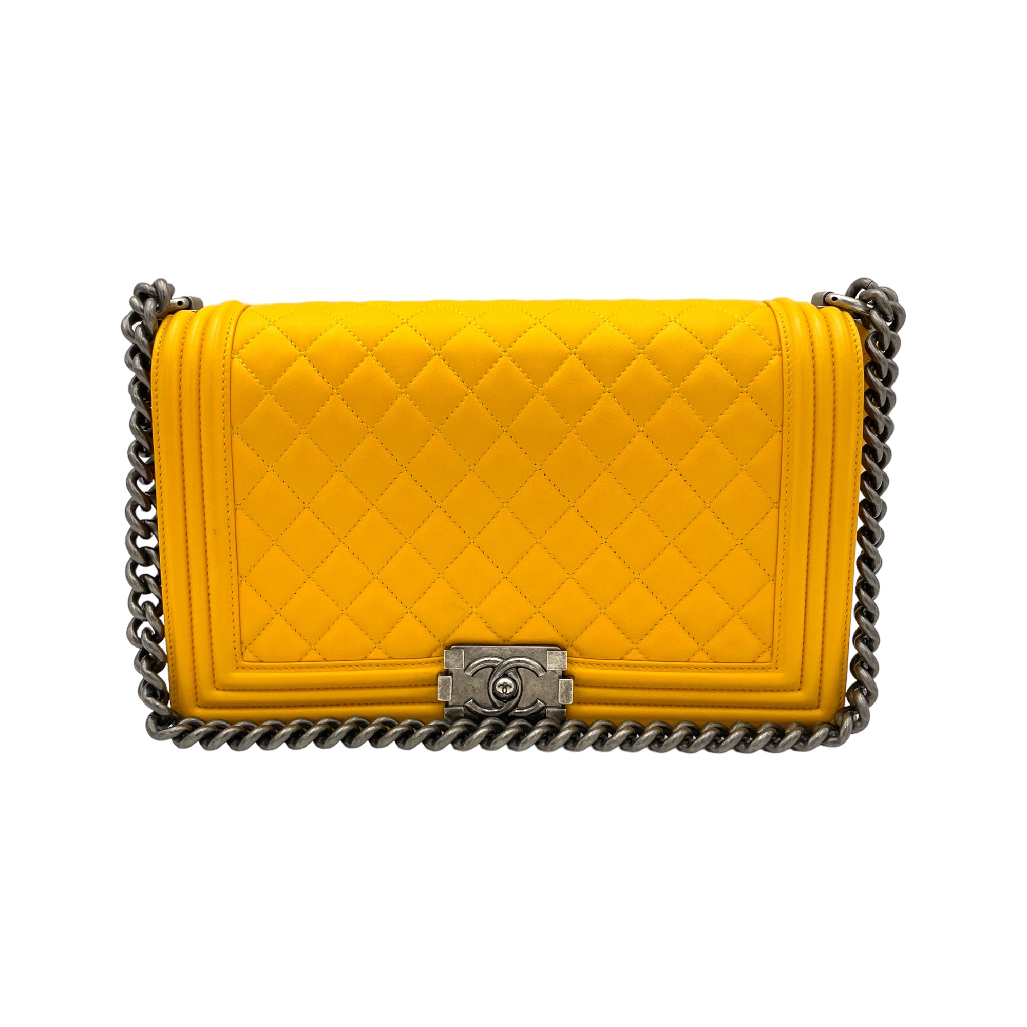 Boy Large Yellow Shoulder Bag in Lambskin, Ruthenium hardware