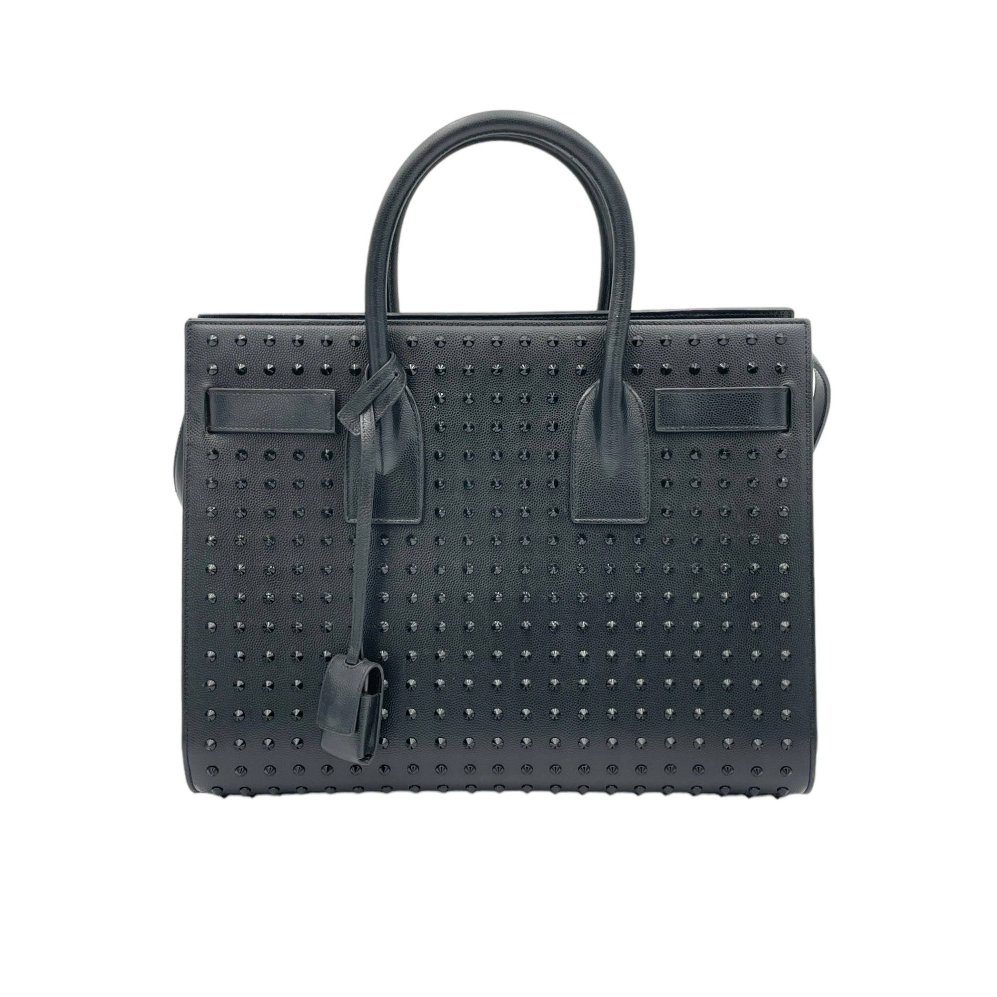 Studded Sac de Jour Medium Black Top Handle Bag in Calfskin