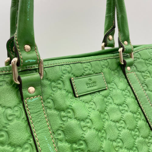 Joy Green Tote Bag in Guccissima Leather, Silver hardware