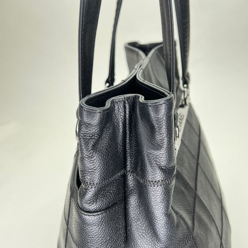 Vintage tote Black Tote Bag in Caviar Leather, Silver hardware