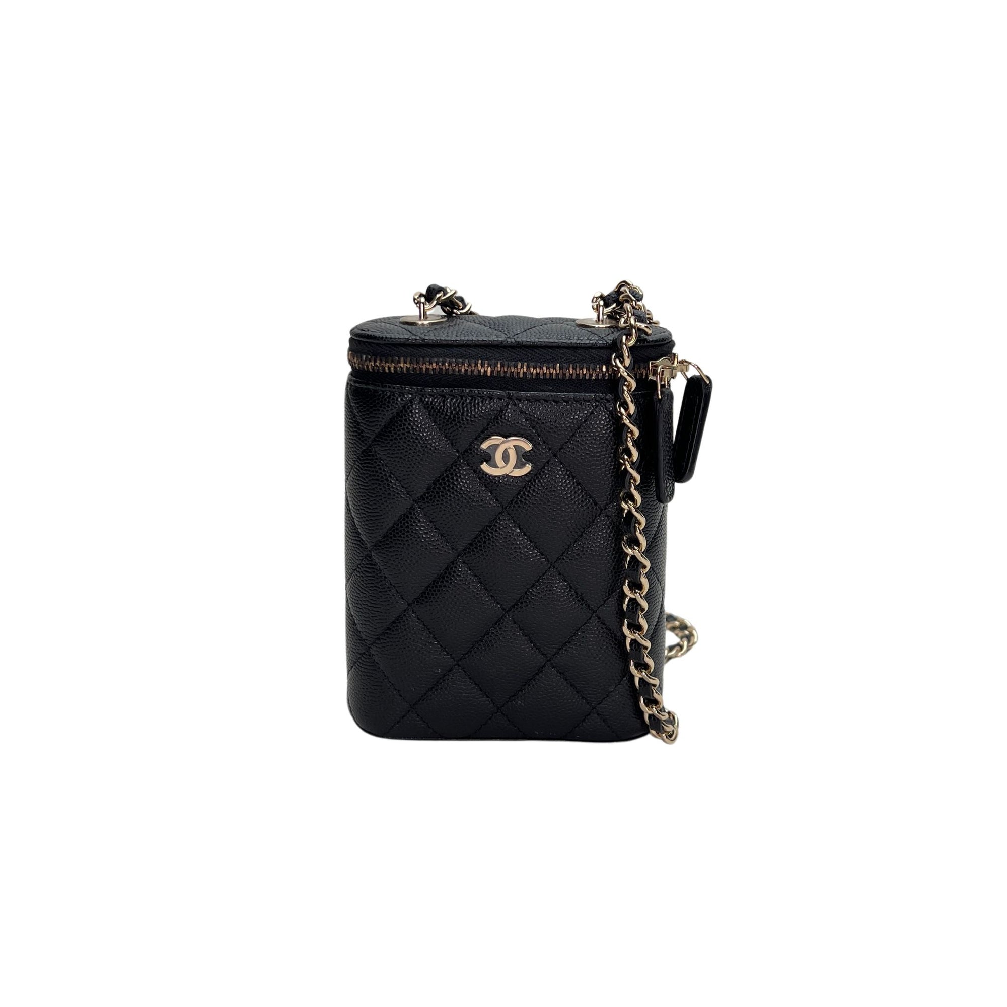 Classic Black Vanity Bag in Caviar Leather, Light Gold hardware