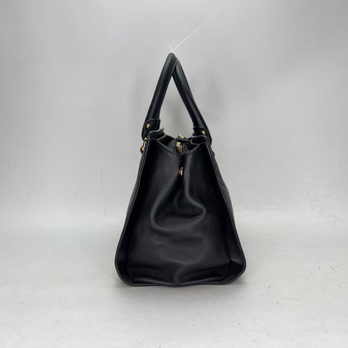 Gancini Black Top Handle Bag in Saffiano Leather, Gold hardware