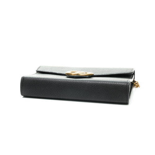 GG Marmont Black Wallet On Chain in Calfskin, Gold hardware