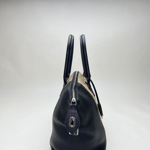 LockIt PM Black Top Handle Bag in Python Leather, Silver hardware