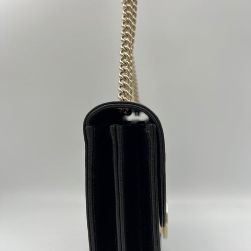 Interlocking Black Crossbody Bag in Calfskin, Gold hardware