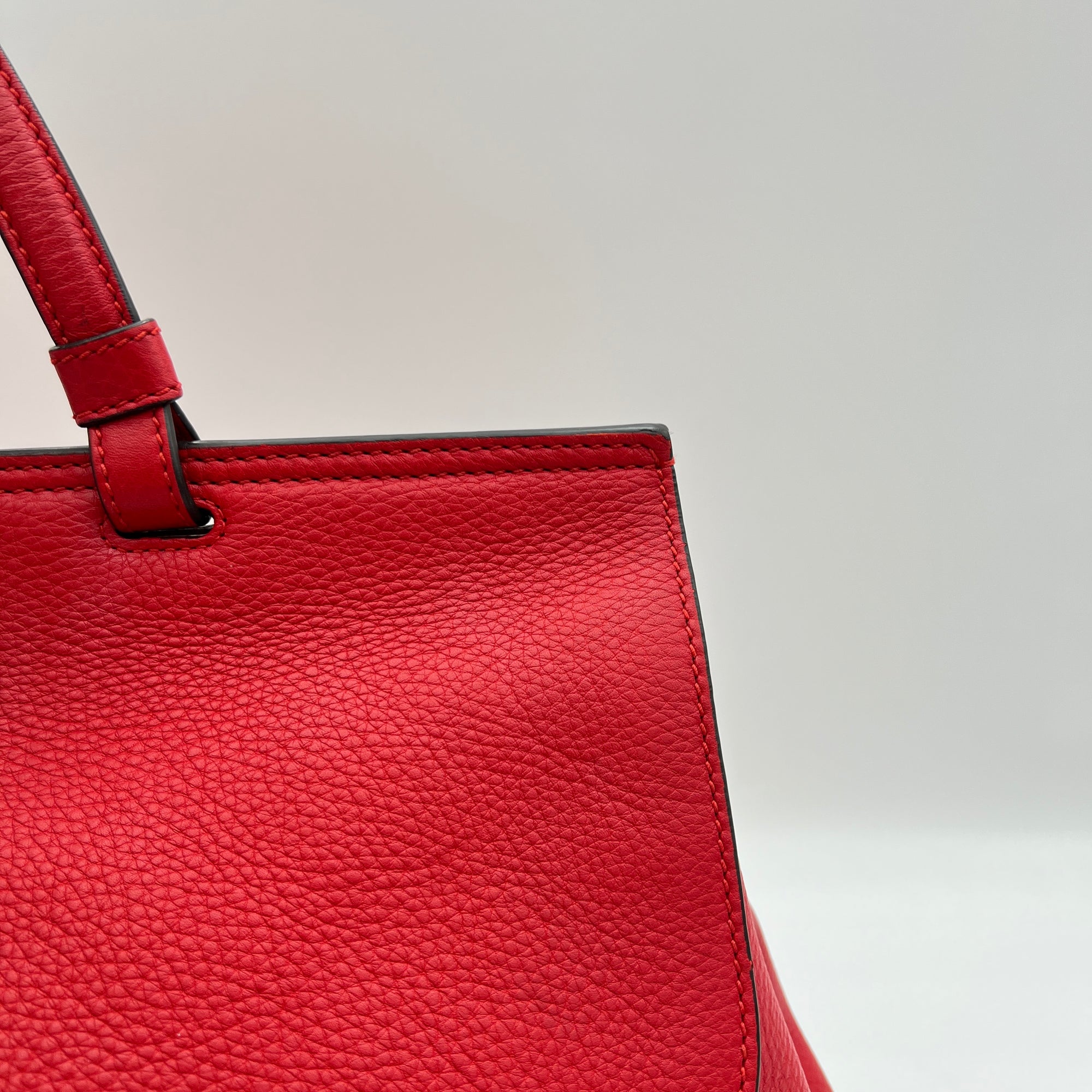 Bamboo Daily Medium Red Top Handle Bag in Calfskin, Silver hardware