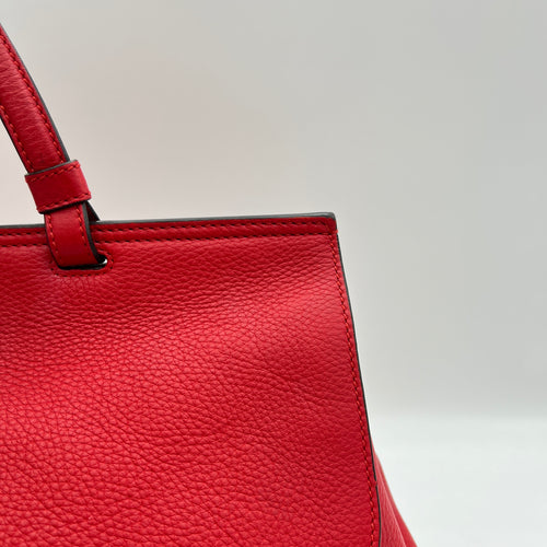 Bamboo Daily Medium Red Top Handle Bag in Calfskin, Silver hardware