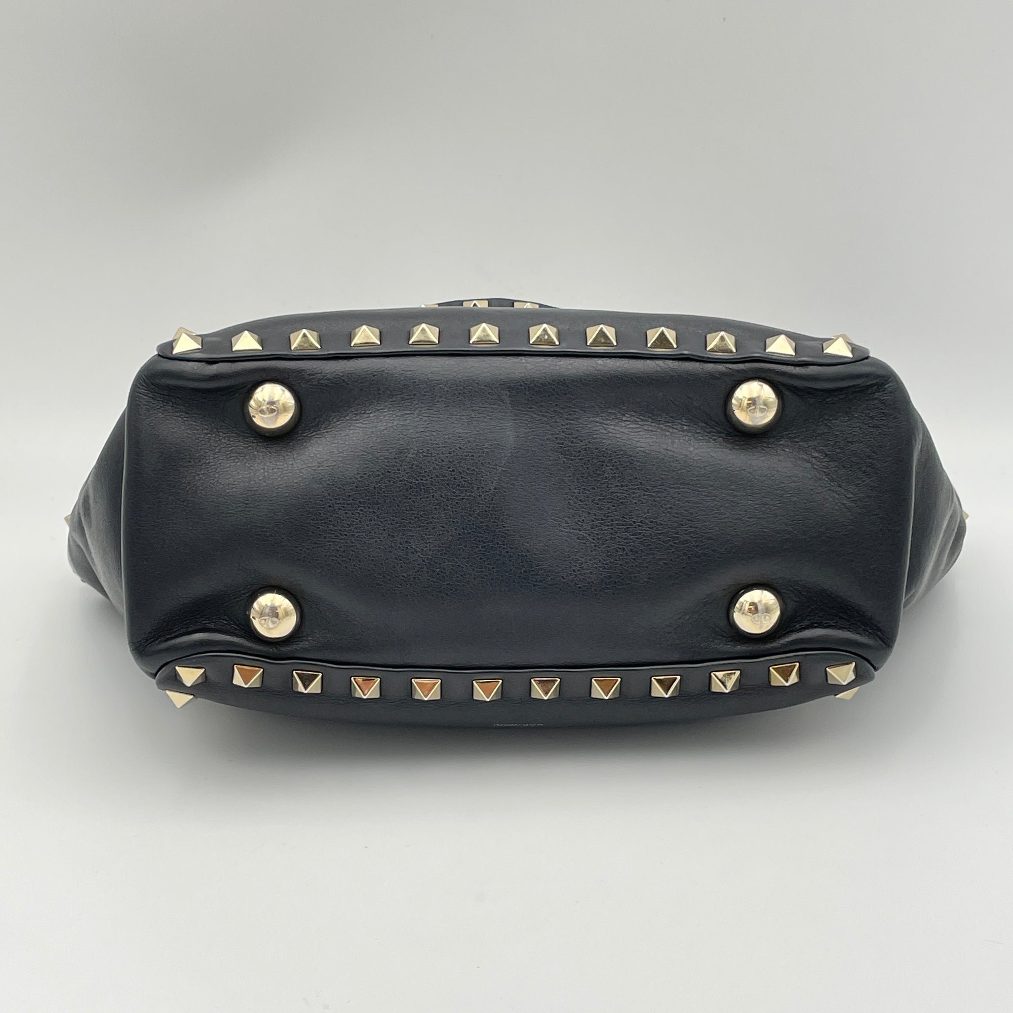 Rockstud Black Top Handle Bag in Calfskin, Silver hardware