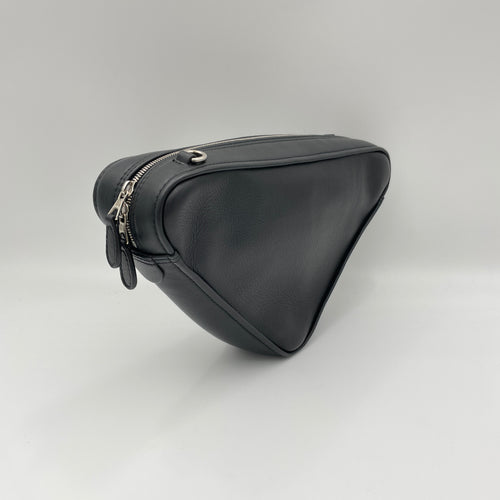 Triangle Two-way Black Top Handle Bag in Calfskin, Silver hardware