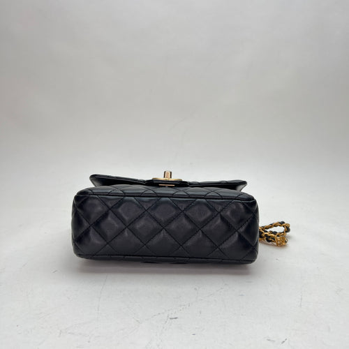 Double Chain CC Single Flap Shoulder Bag Black Crossbody Bag in Lambskin, Gold hardware