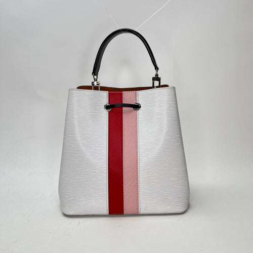 NeoNoe MM White Bucket Bag in Epi Leather, Silver hardware