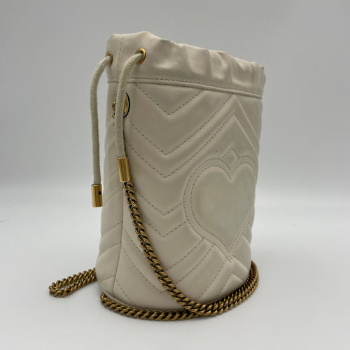 Marmont White Bucket Bag in Calfskin, Gold hardware