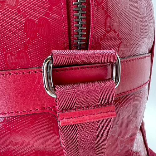 GG Imprime Boston Red Duffle Bag in Monogram Coated Canvas, Silver hardware