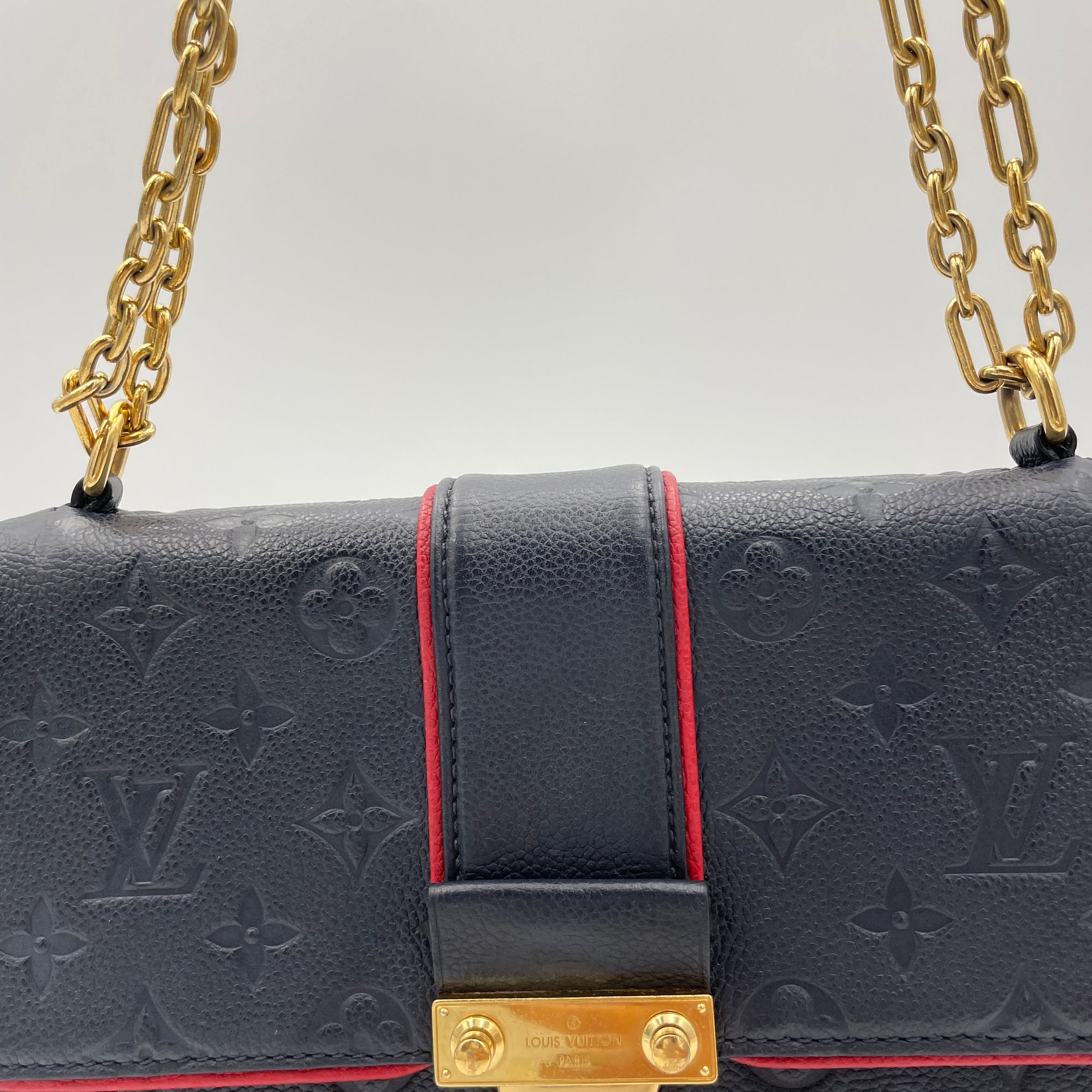 Sulpice One Size Navy Shoulder Bag in Monogram Empreinte Leather, Gold hardware