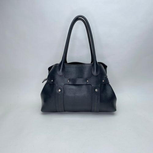 Shoulder Black Top Handle Bag in Calfskin, Silver hardware