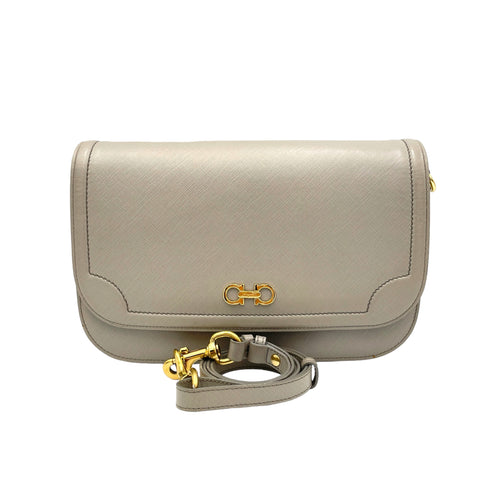 Greta Grey Shoulder Bag in Calfskin, Gold hardware