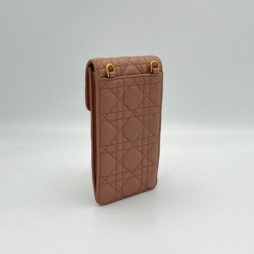 Caro Phone Holder Beige Pouch in Calfskin, Gold hardware