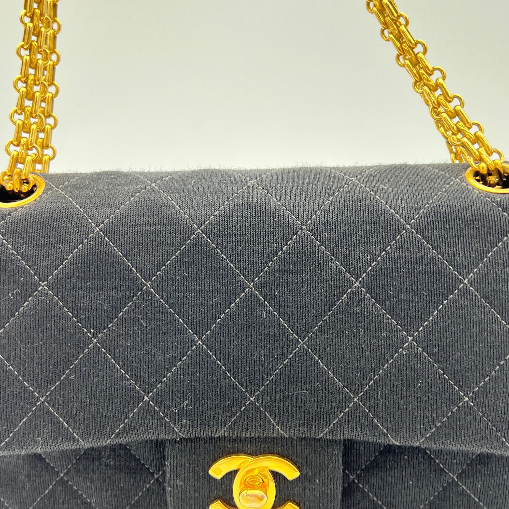 Timeless Classic Flap Small Black Shoulder Bag in Jersey, Gold hardware