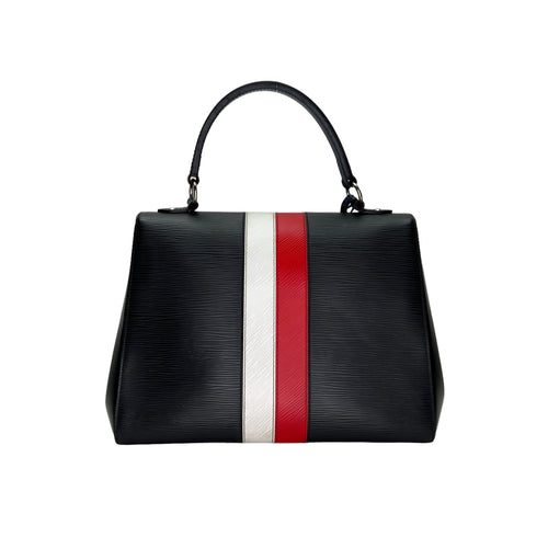 Stripe Cluny MM Black Top Handle Bag in Epi Leather, Silver hardware