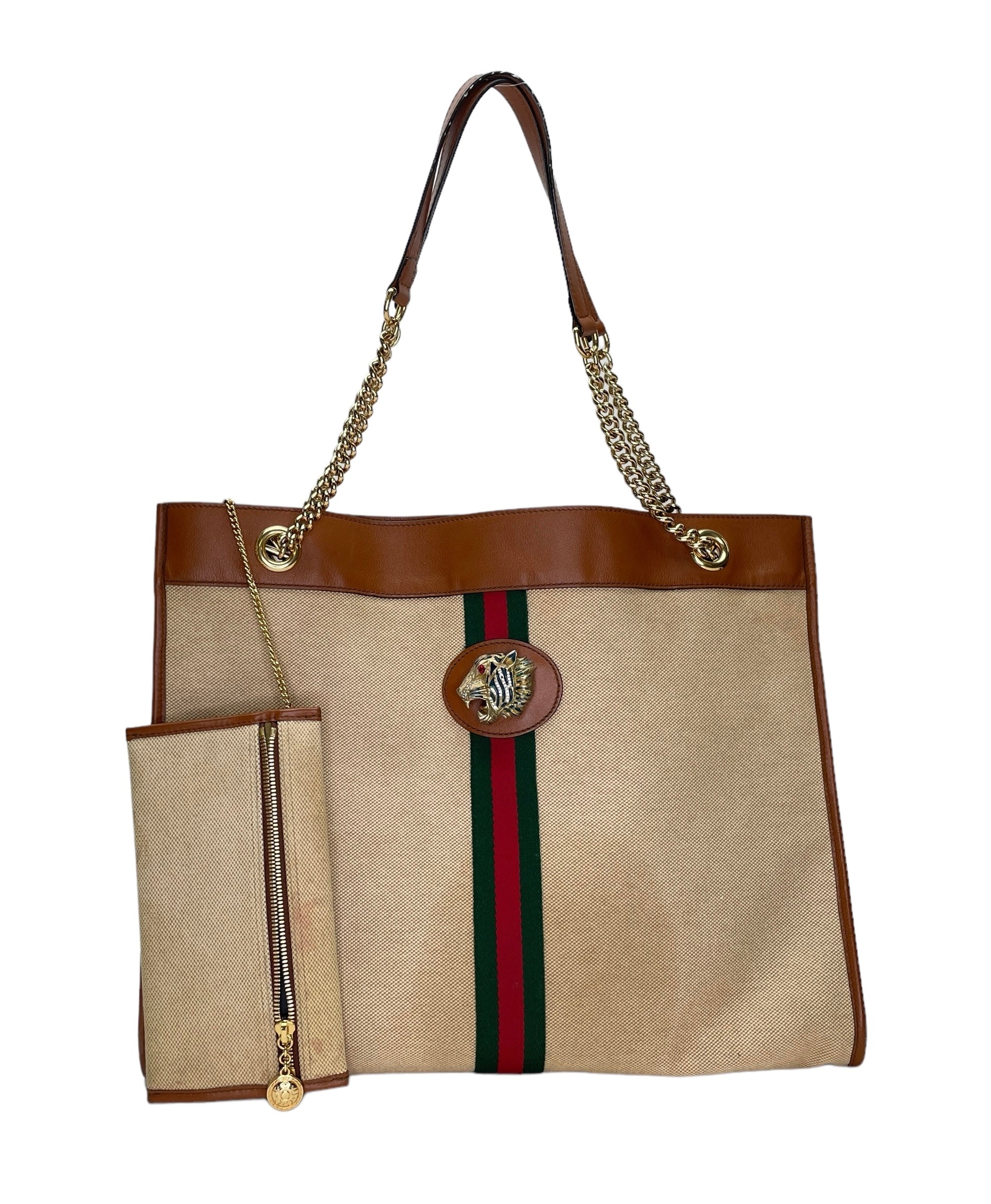 Rajah Brown Tote Bag in Canvas, Gold hardware