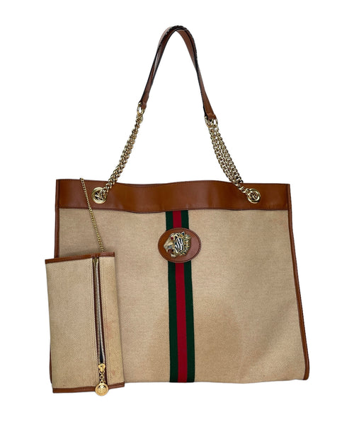 Rajah Brown Tote Bag in Canvas, Gold hardware