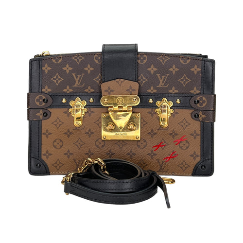 Soft Trunk Brown Clutch in Monogram Coated Canvas, Gold hardware