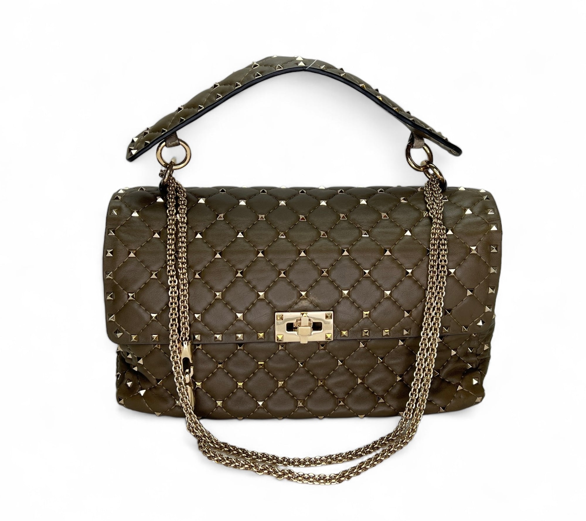 Rockstud Spike Green Shoulder Bag in Lambskin, Light Gold hardware