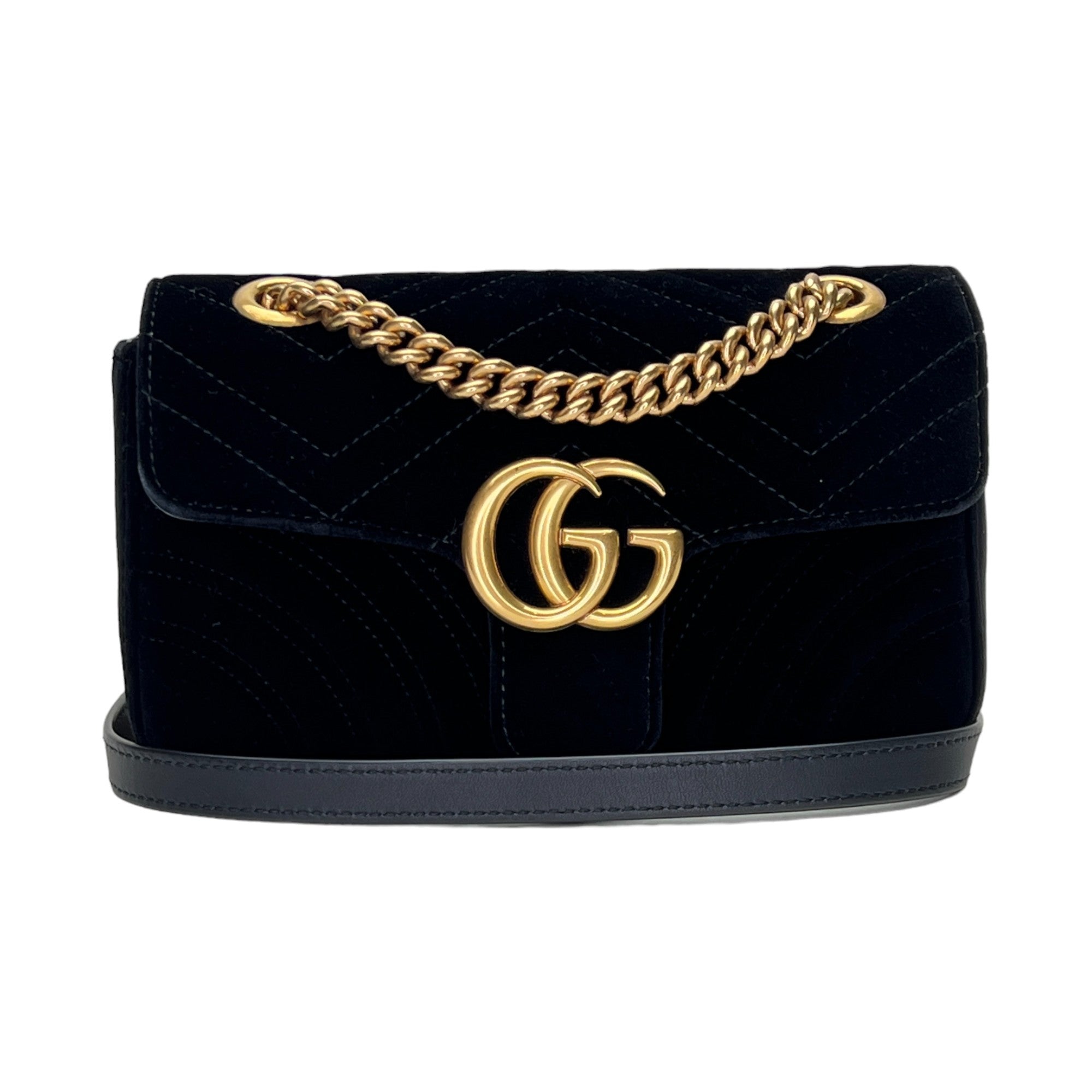 GG Marmont Mini Black Shoulder Bag in Velvet, Gold hardware