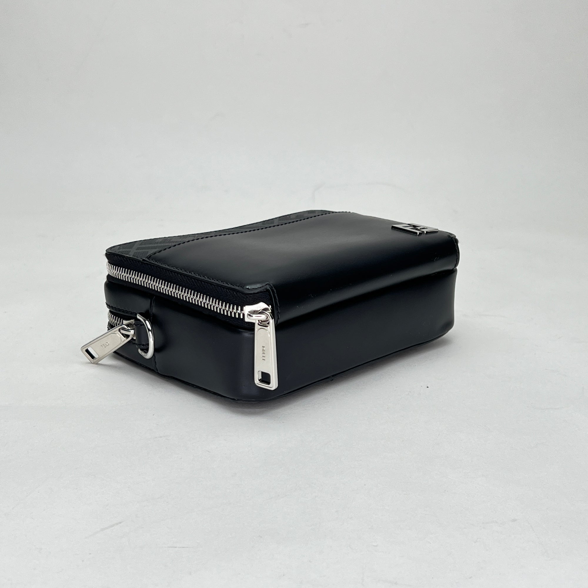 FF Camera Bag Mini Black Crossbody Bag in Coated Canvas, Silver hardware