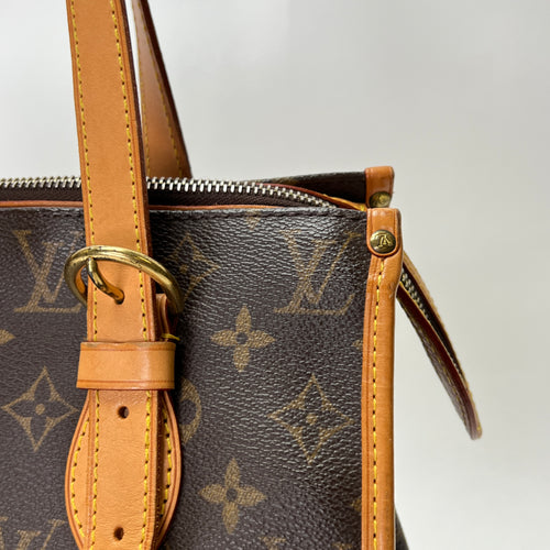 Popincourt Brown Top Handle Bag in Monogram Coated Canvas, Gold hardware