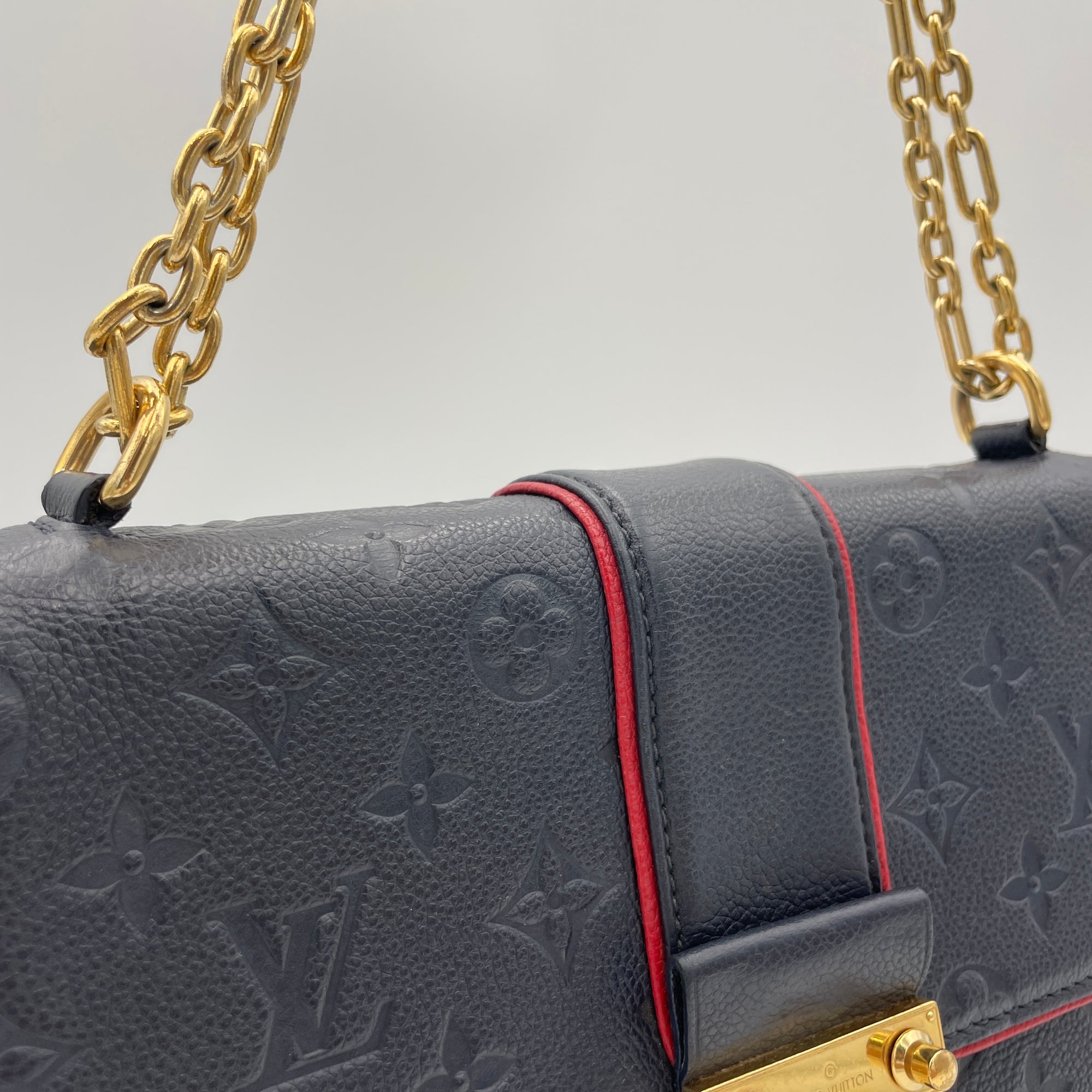 Sulpice One Size Navy Shoulder Bag in Monogram Empreinte Leather, Gold hardware